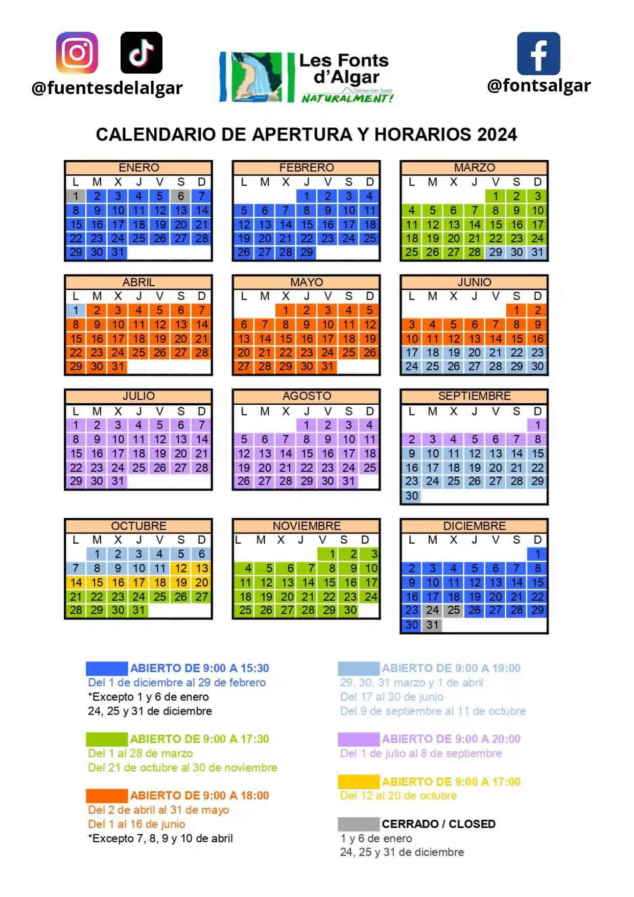 horario fuentes del algar